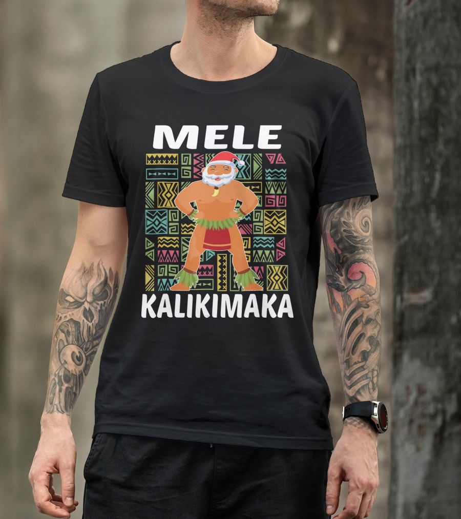 Mele Kalikimaka Hawaiian Santa On Beach Christmas T-Shirt