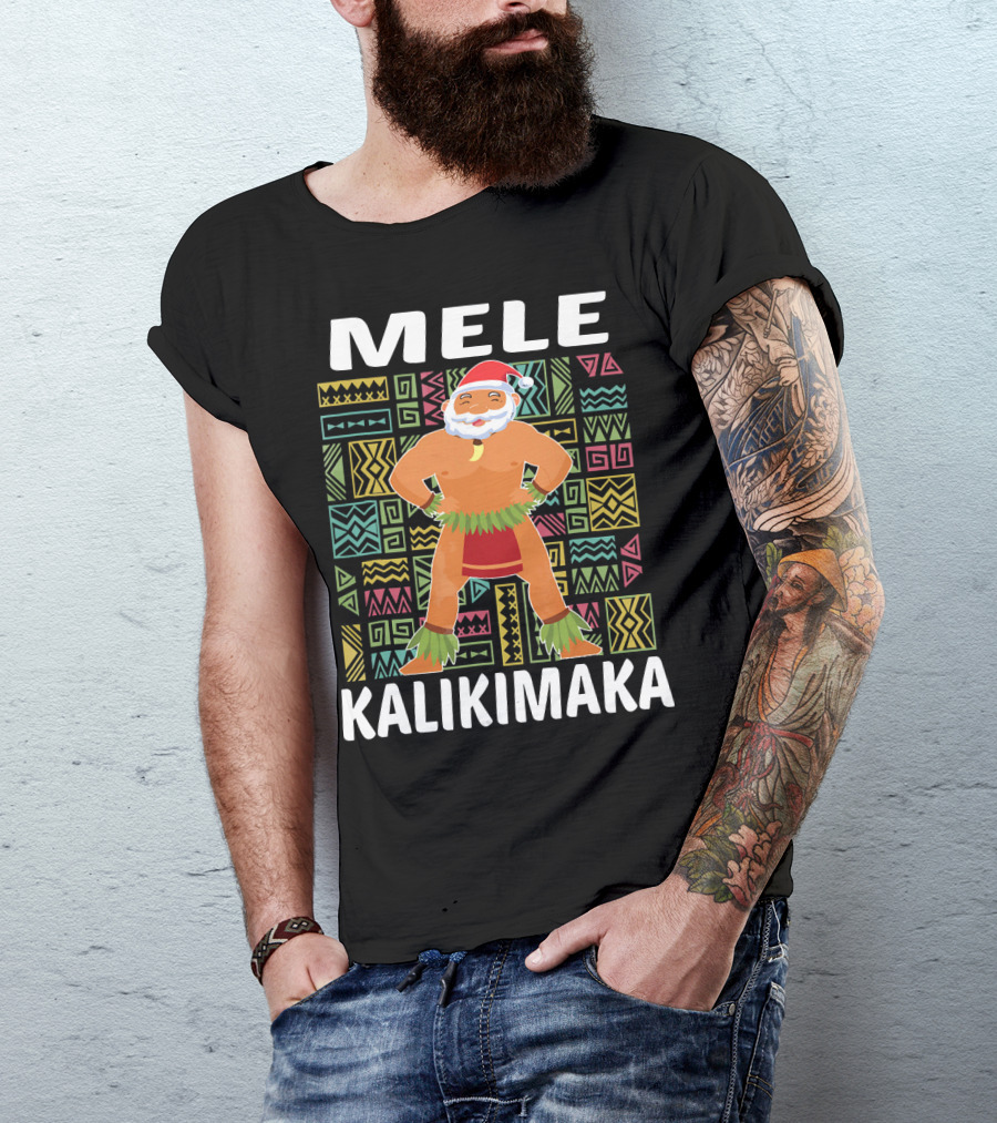 Mele Kalikimaka Hawaiian Santa On Beach Christmas T-Shirt