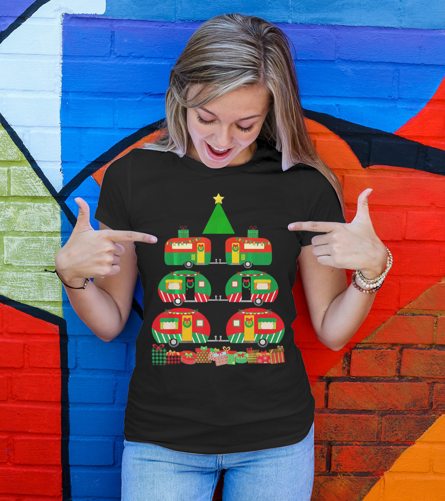Camping Christmas Camper Holiday Tree With Gifts T-Shirt