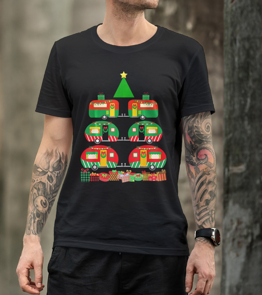 Camping Christmas Camper Holiday Tree With Gifts T-Shirt