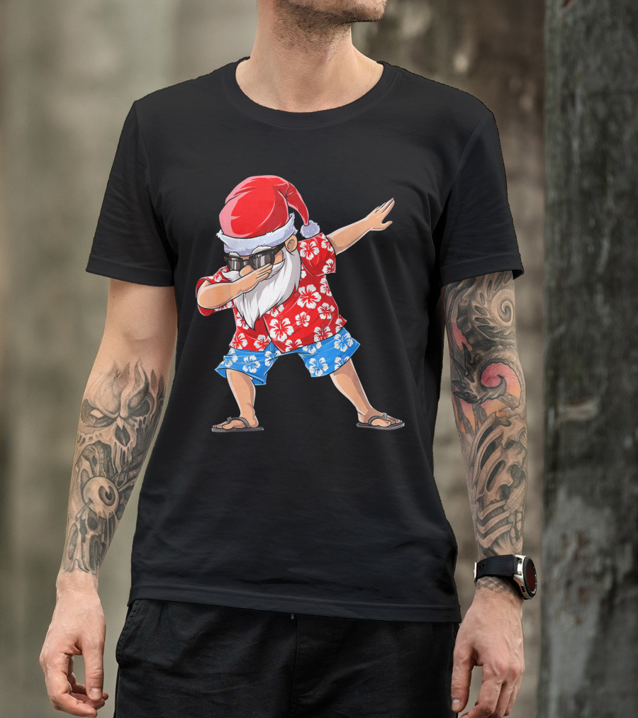 Dabbing Santa In Hawaiian Shirt Christmas In July T-Shirt