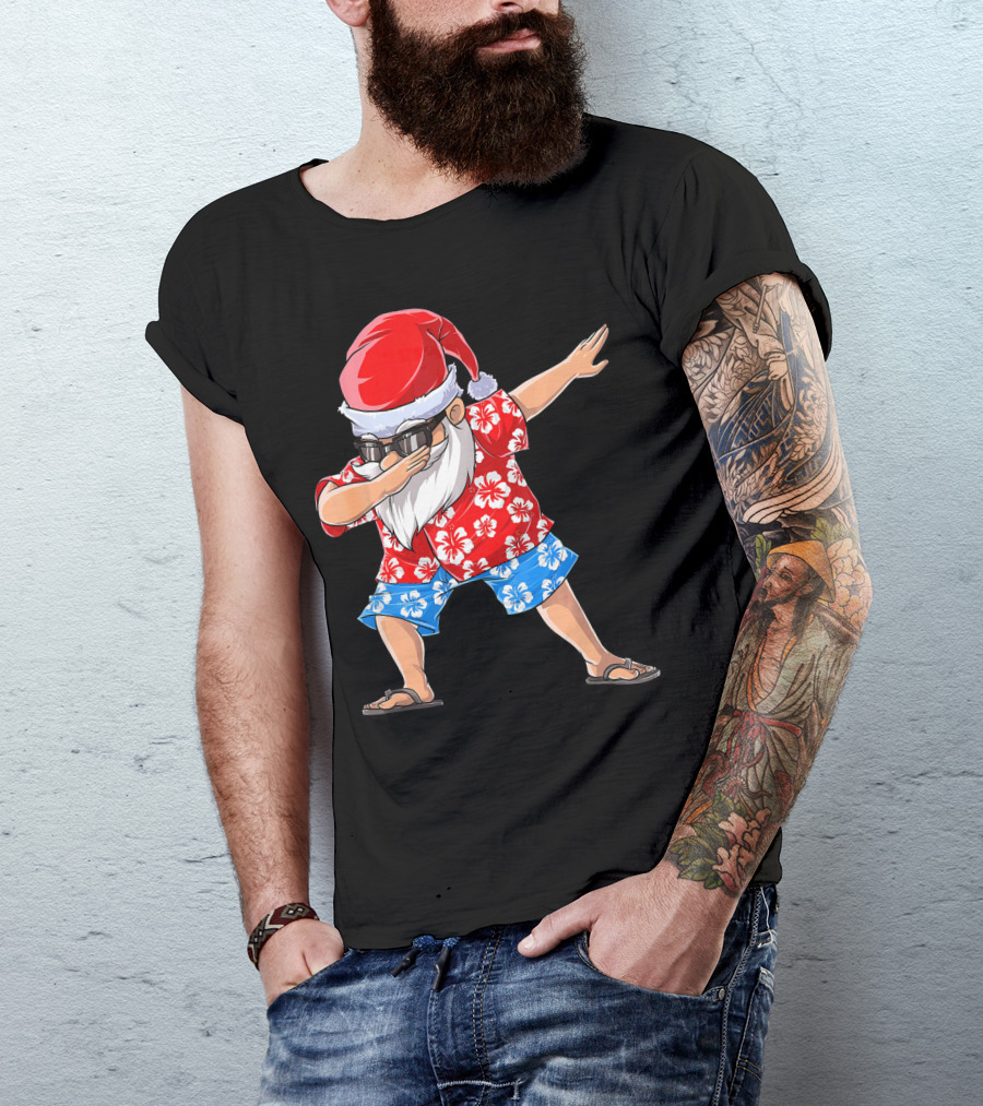 Dabbing Santa In Hawaiian Shirt Christmas In July T-Shirt