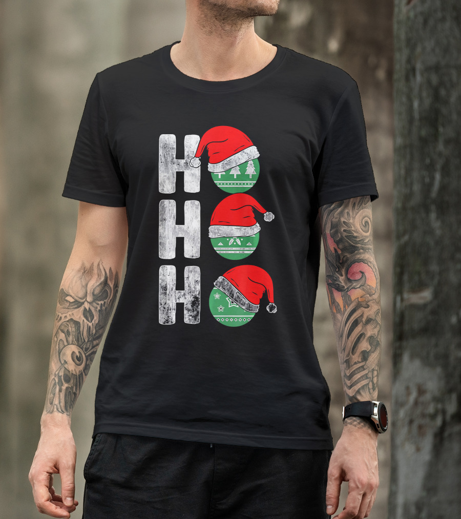 HO HO HO Santa Hat Funny Ornament Christmas Tree T-Shirt