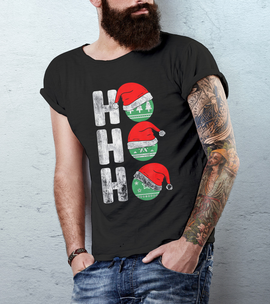 HO HO HO Santa Hat Funny Ornament Christmas Tree T-Shirt