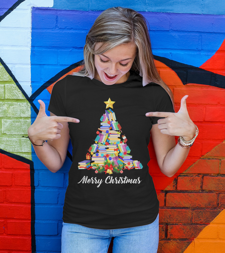 Merry Christmas Books Tree T-Shirt