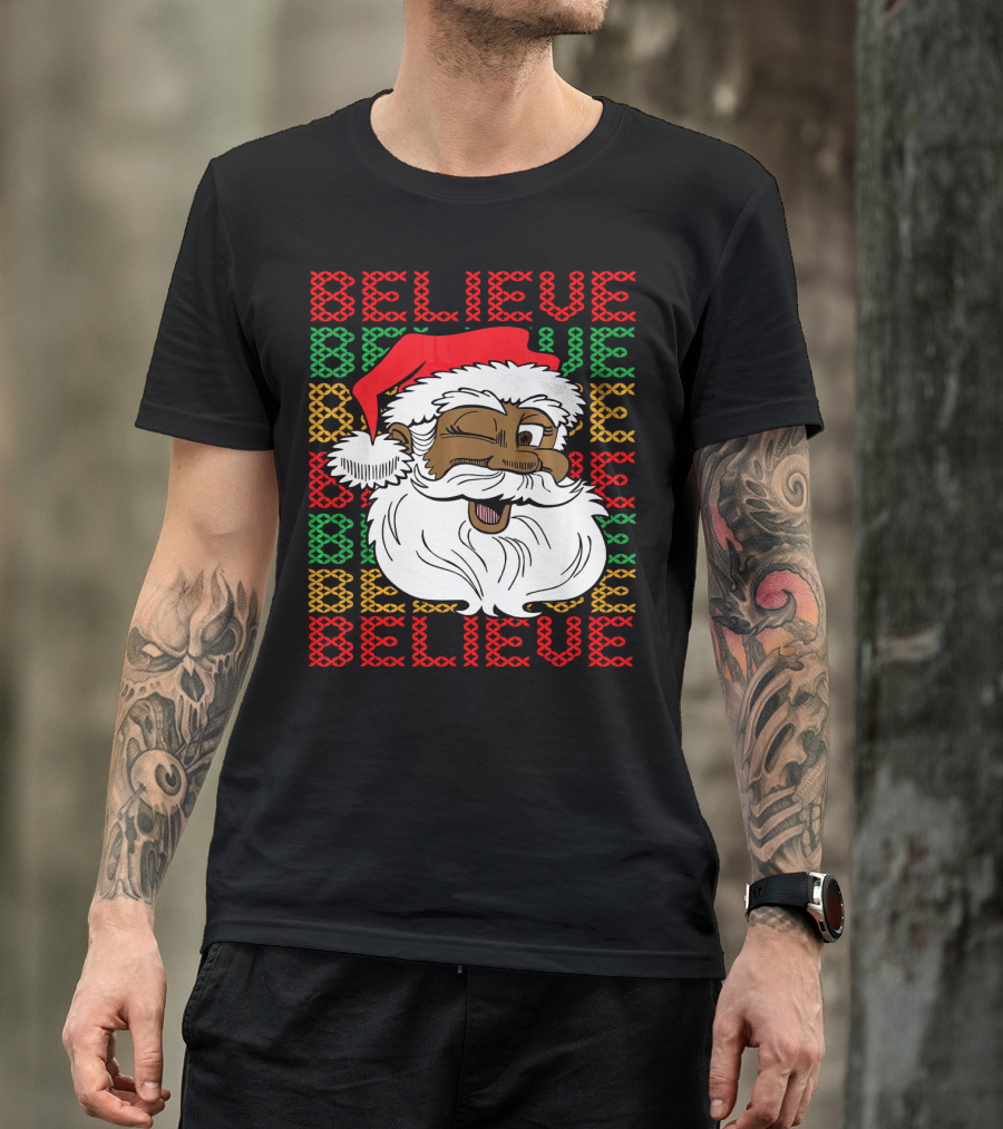 Believe Santa Fun Black Africa Christmas T-Shirt