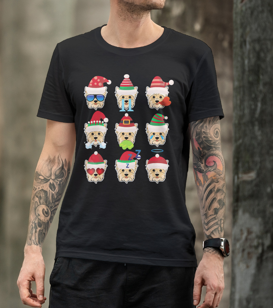YORKIE POO Dog Santa Claus Costume Merry Faces Christmas Moods T-Shirt