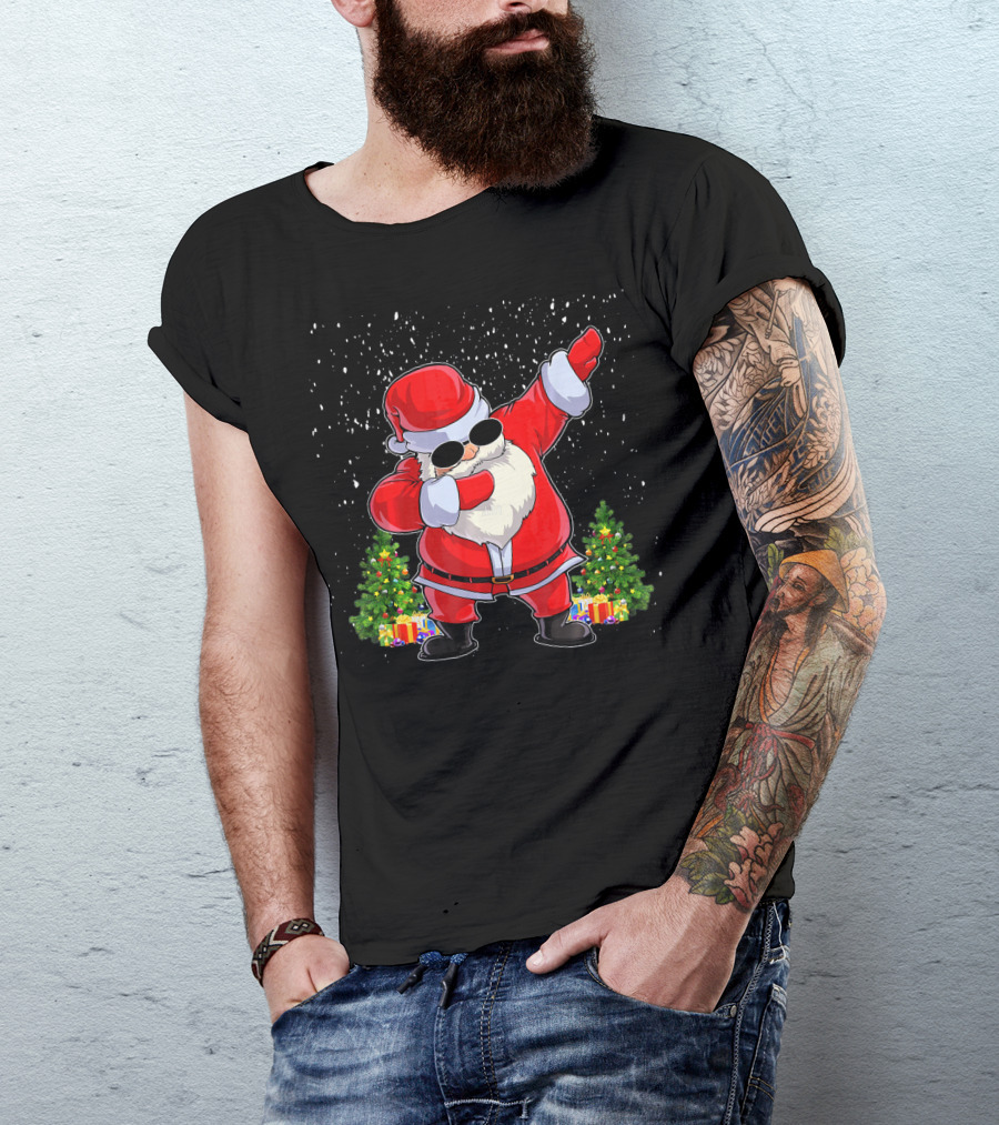 Dabbing Santa Christmas Holiday With Presents And Trees T-Shirt