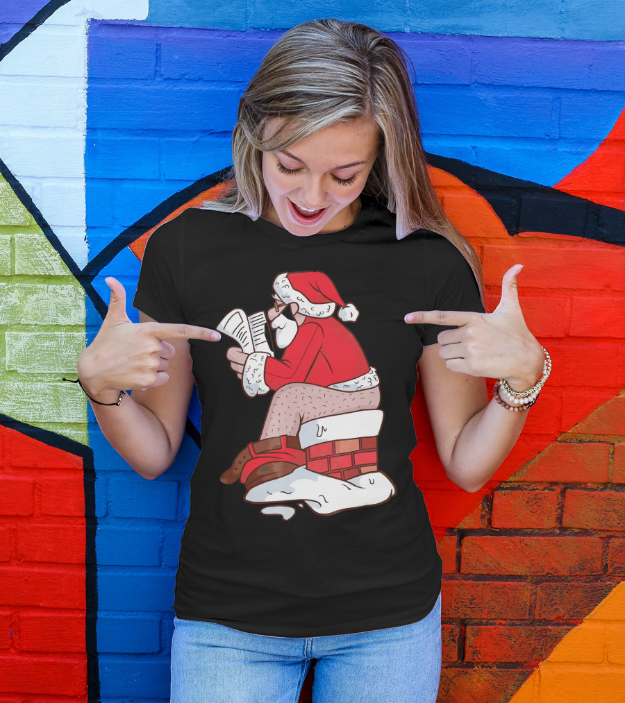 Pooping Santa Naughty List Kids Festive Chimney Cartoon T-Shirt