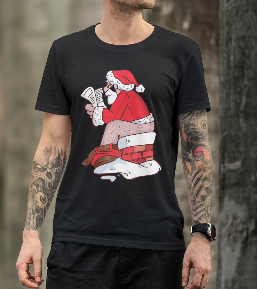 Pooping Santa Naughty List Kids Festive Chimney Cartoon T-Shirt