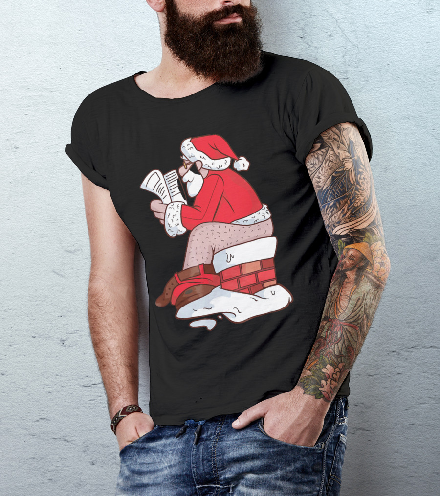 Pooping Santa Naughty List Kids Festive Chimney Cartoon T-Shirt