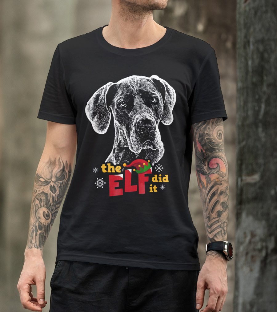 The Elf Did It Christmas Great Dane T-Shirt