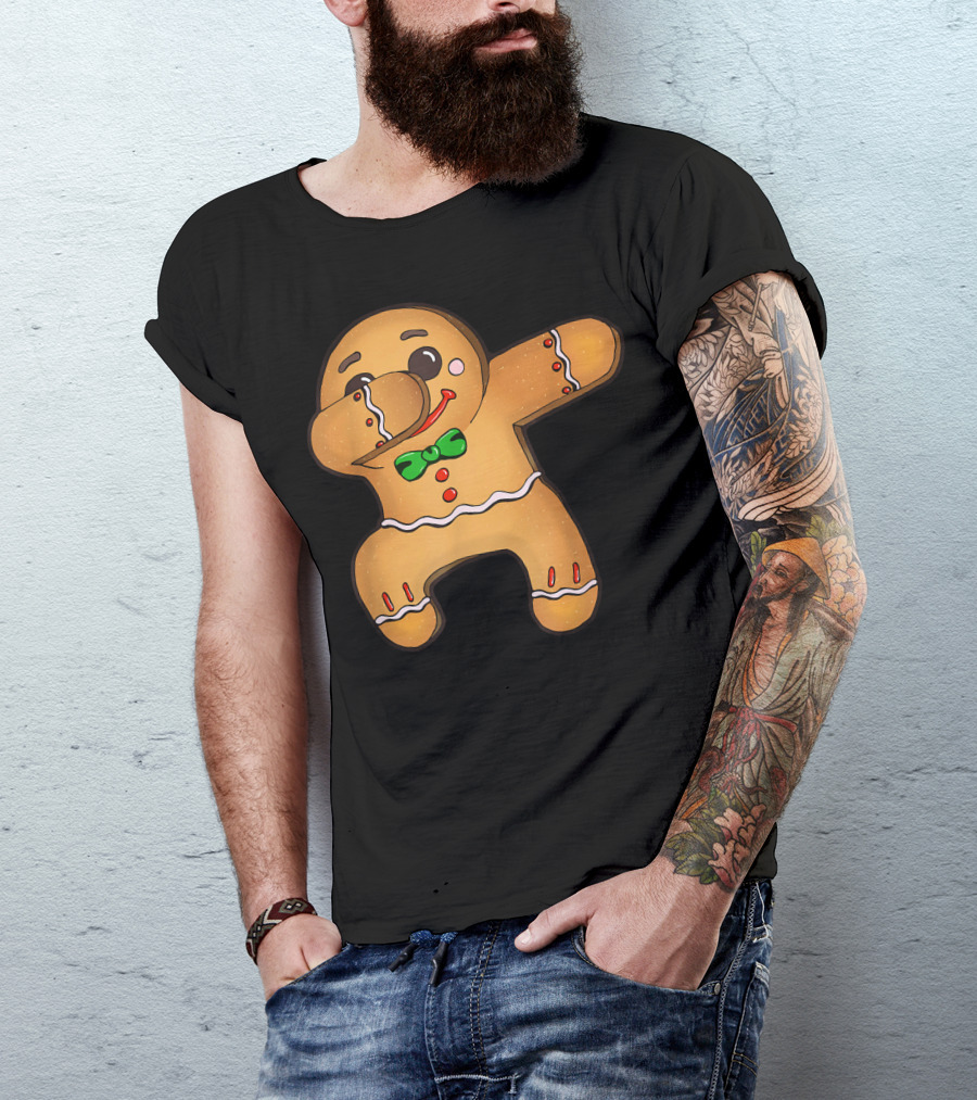 Dabbing Gingerbread Man Christmas Cookie With Bow Tie T-Shirt