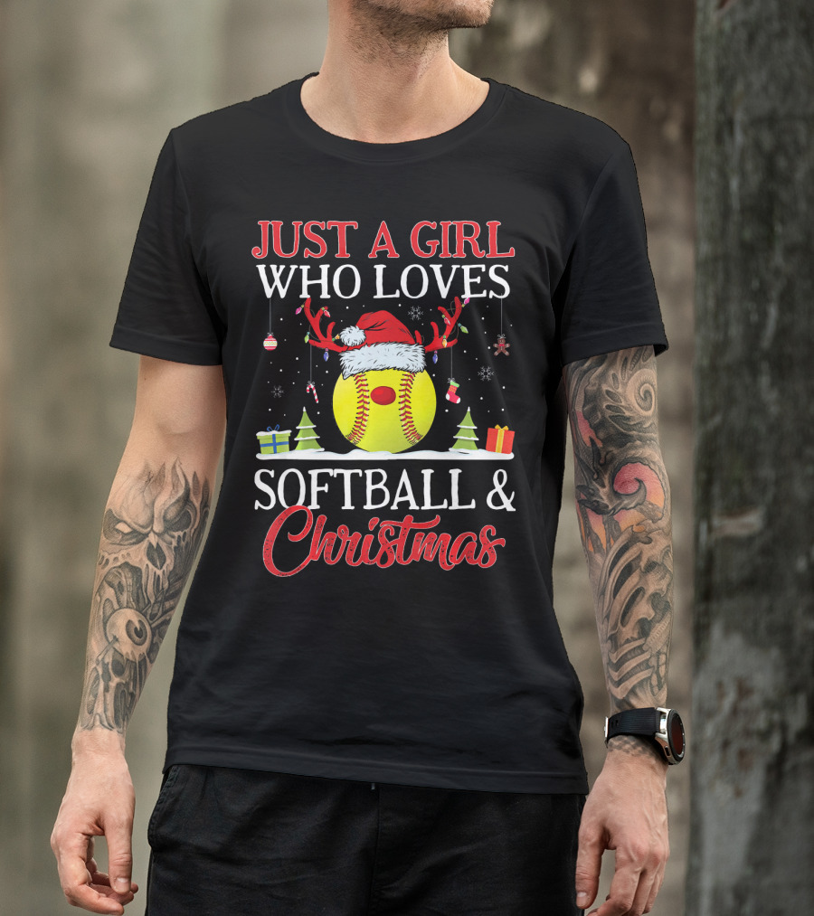 Just A Girl Who Loves Softball And Christmas T-Shirt