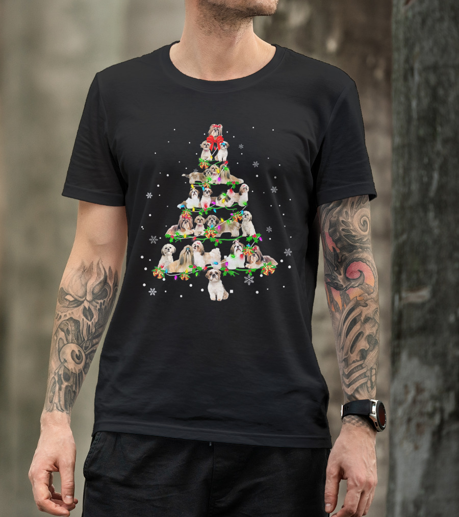 Shih Tzu Christmas Tree X Mas Holiday Dogs Snowflakes T-Shirt