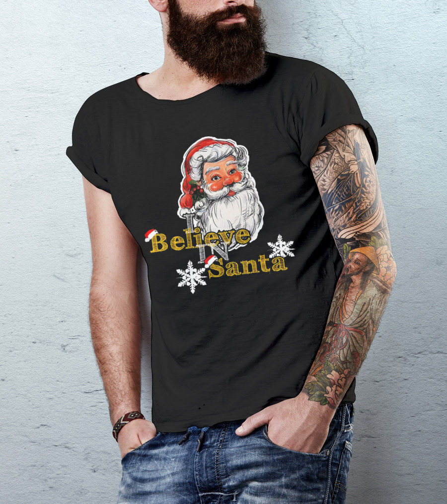 Believe In Santa Claus Christmas Snowflakes T-Shirt
