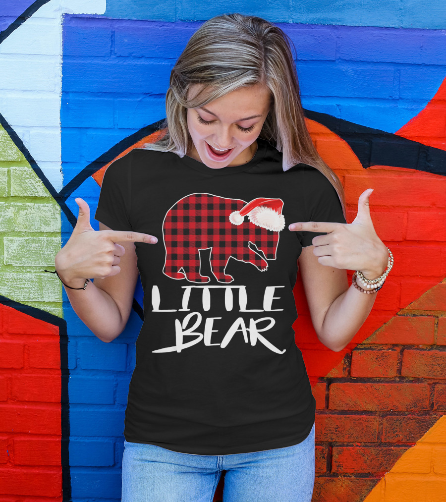 LITTLE BEAR Red Plaid Santa Hat T-Shirt