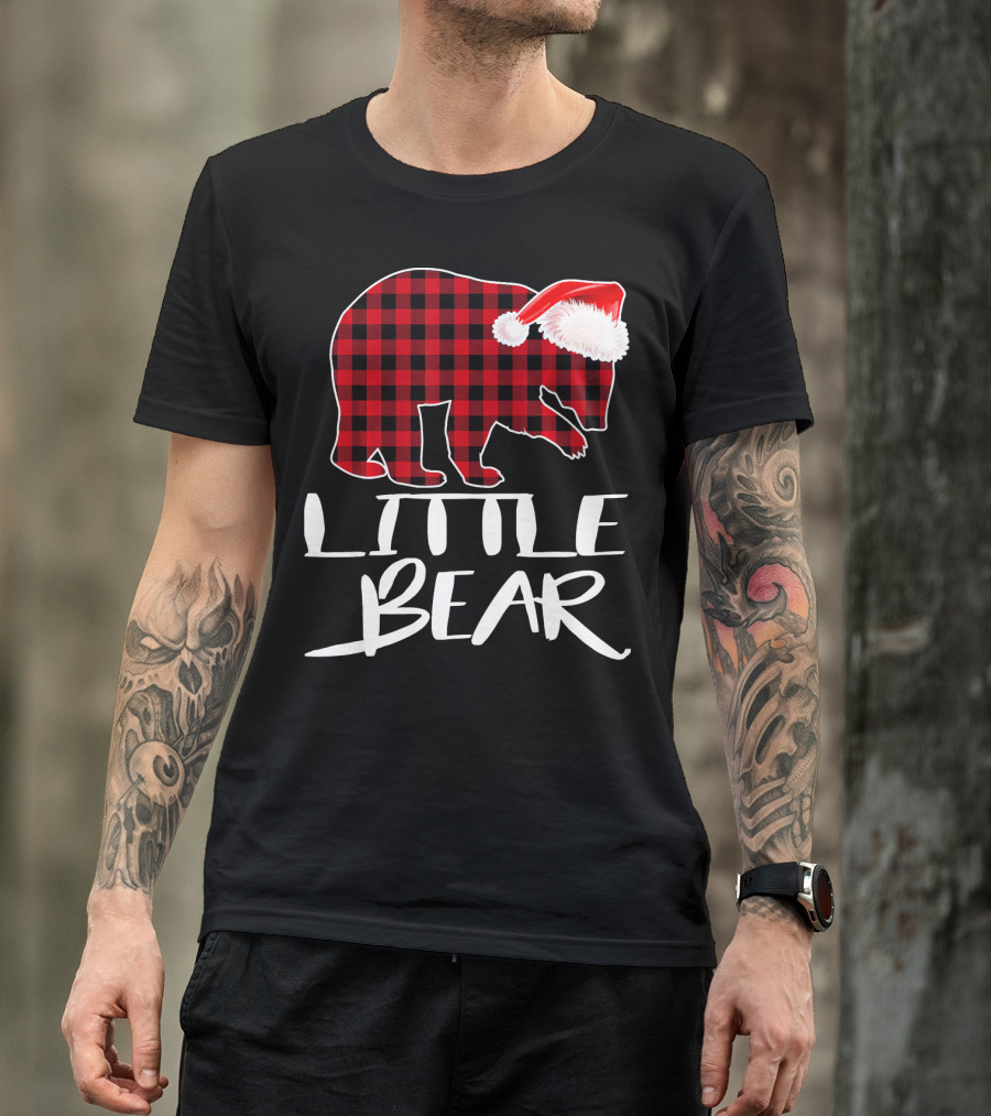 LITTLE BEAR Red Plaid Santa Hat T-Shirt