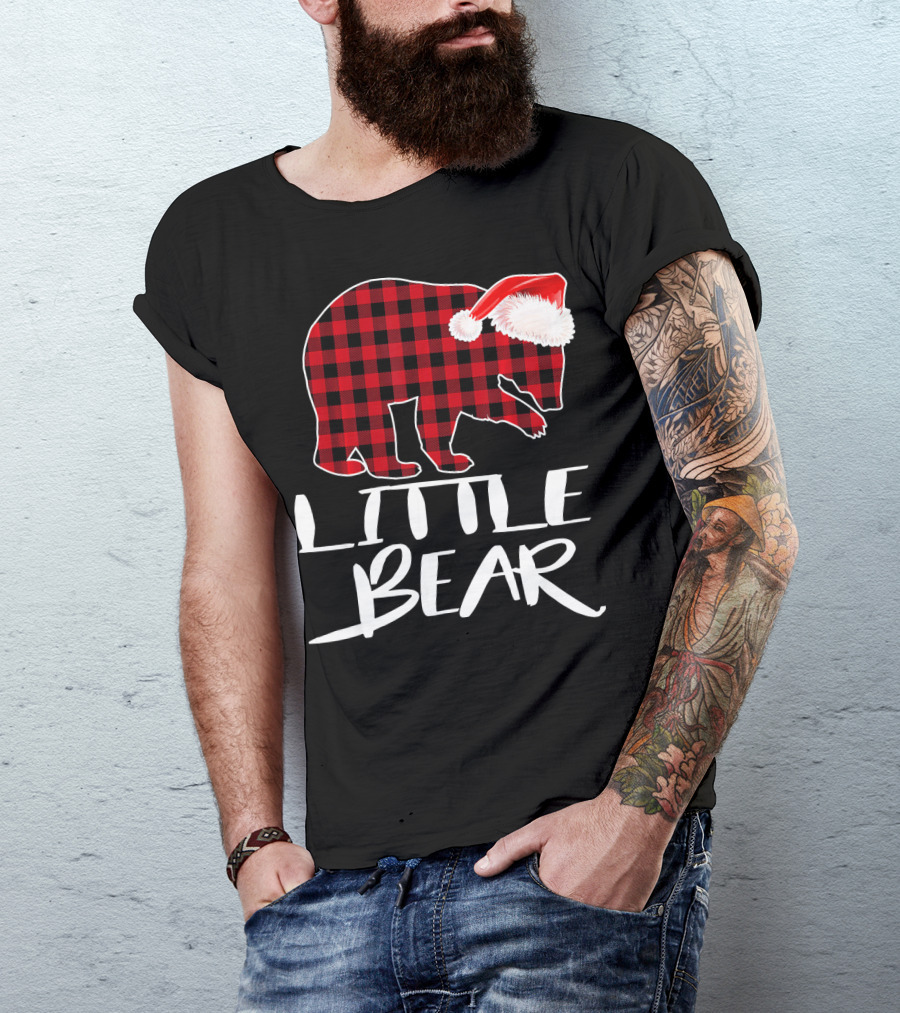 LITTLE BEAR Red Plaid Santa Hat T-Shirt