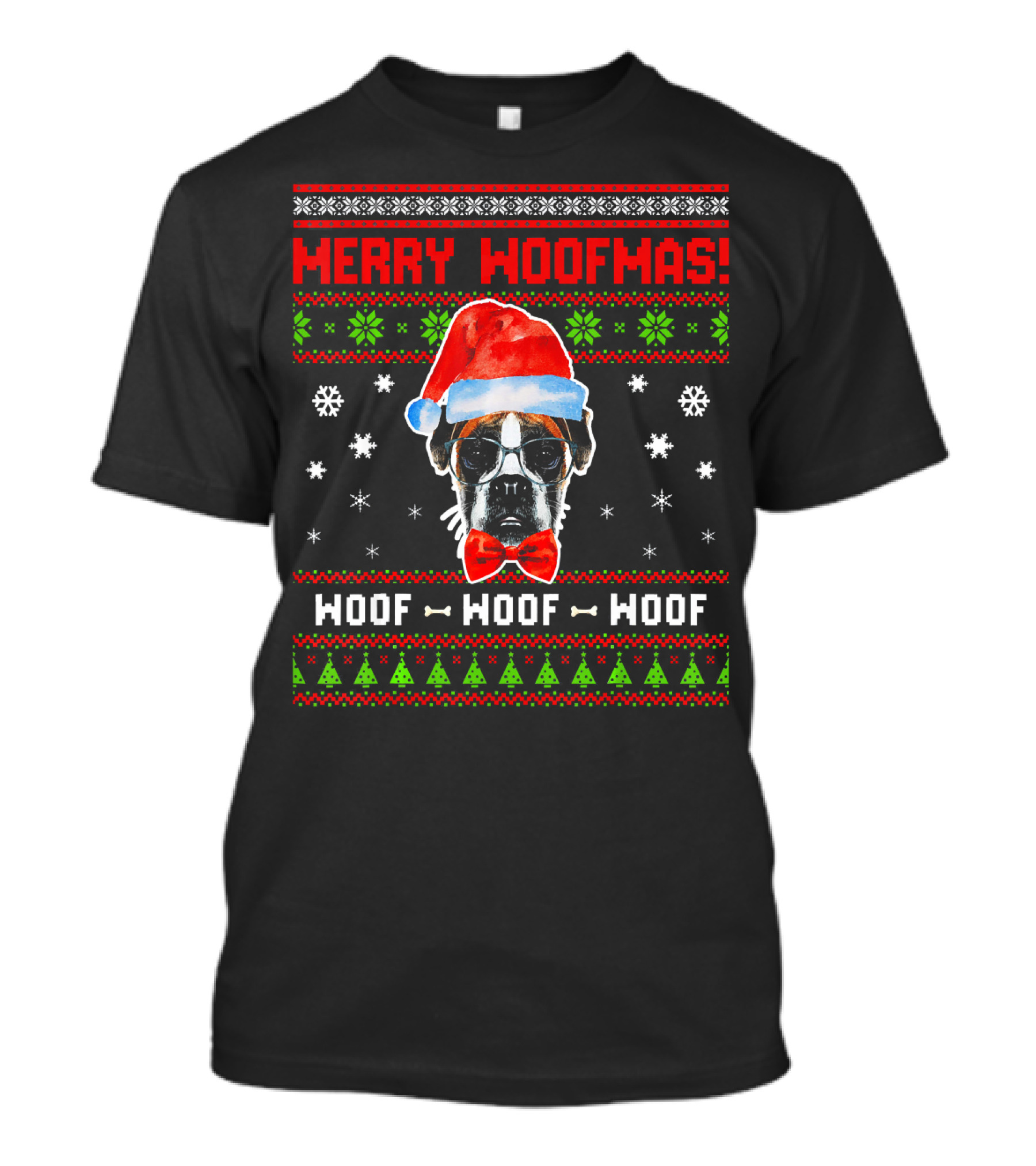 Merry Woofmas Boxer Dog Santa Hat Woof Woof Woof T-Shirt