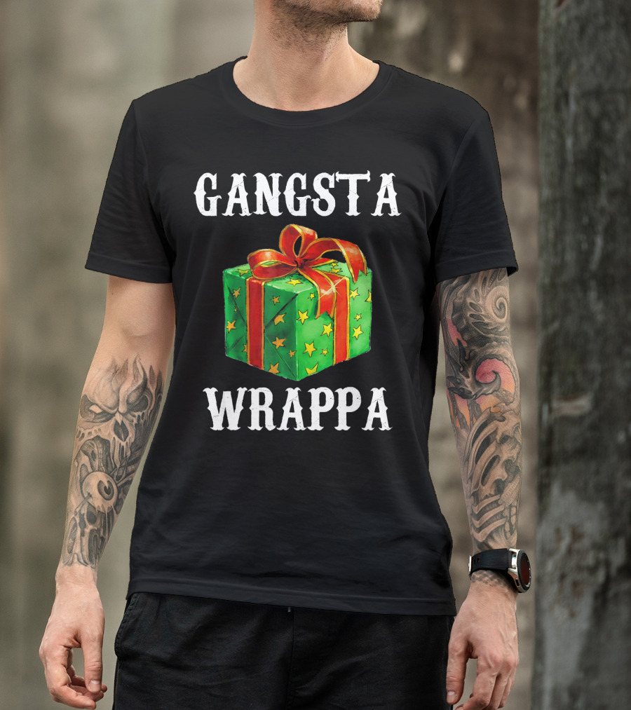 Gangsta Wrappa Green Gift Box With Red Ribbon And Yellow Stars Holiday T-Shirt