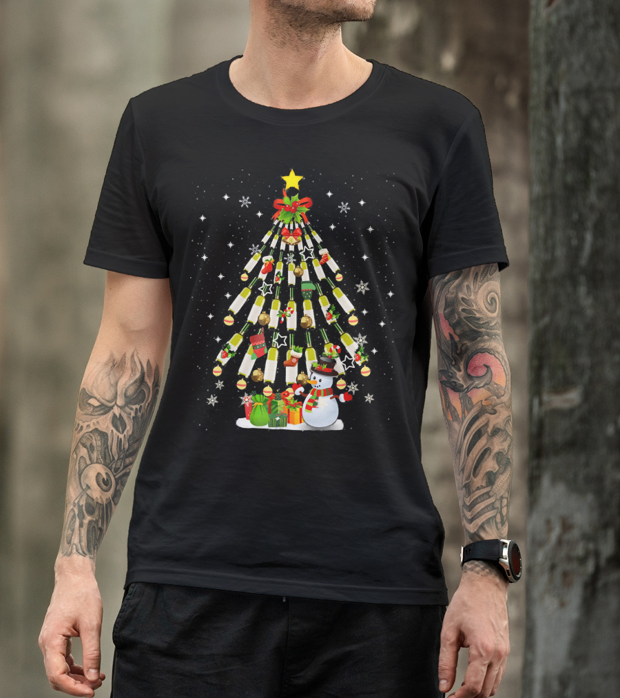 Christmas Wine Bottle Tree With Snowman And Gifts T-Shirt