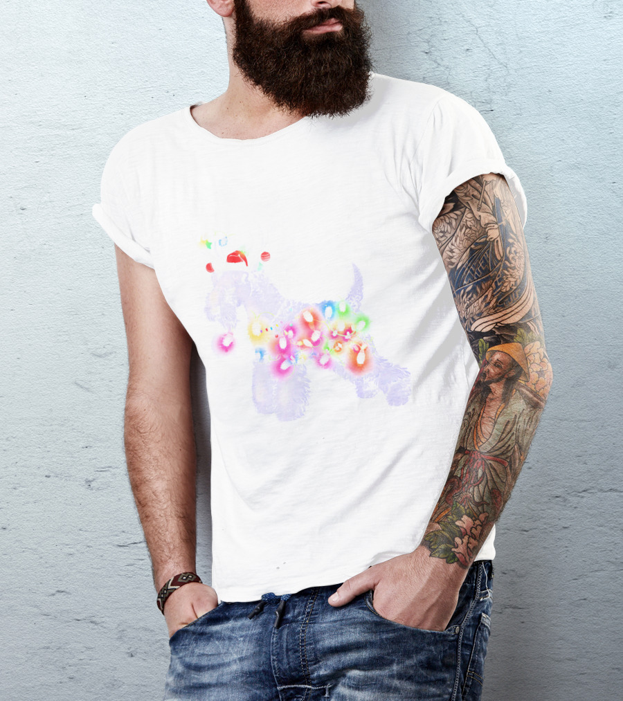 Christmas Lights Kerry Blue Terrier Dog With Santa Hat And Antlers T-Shirt