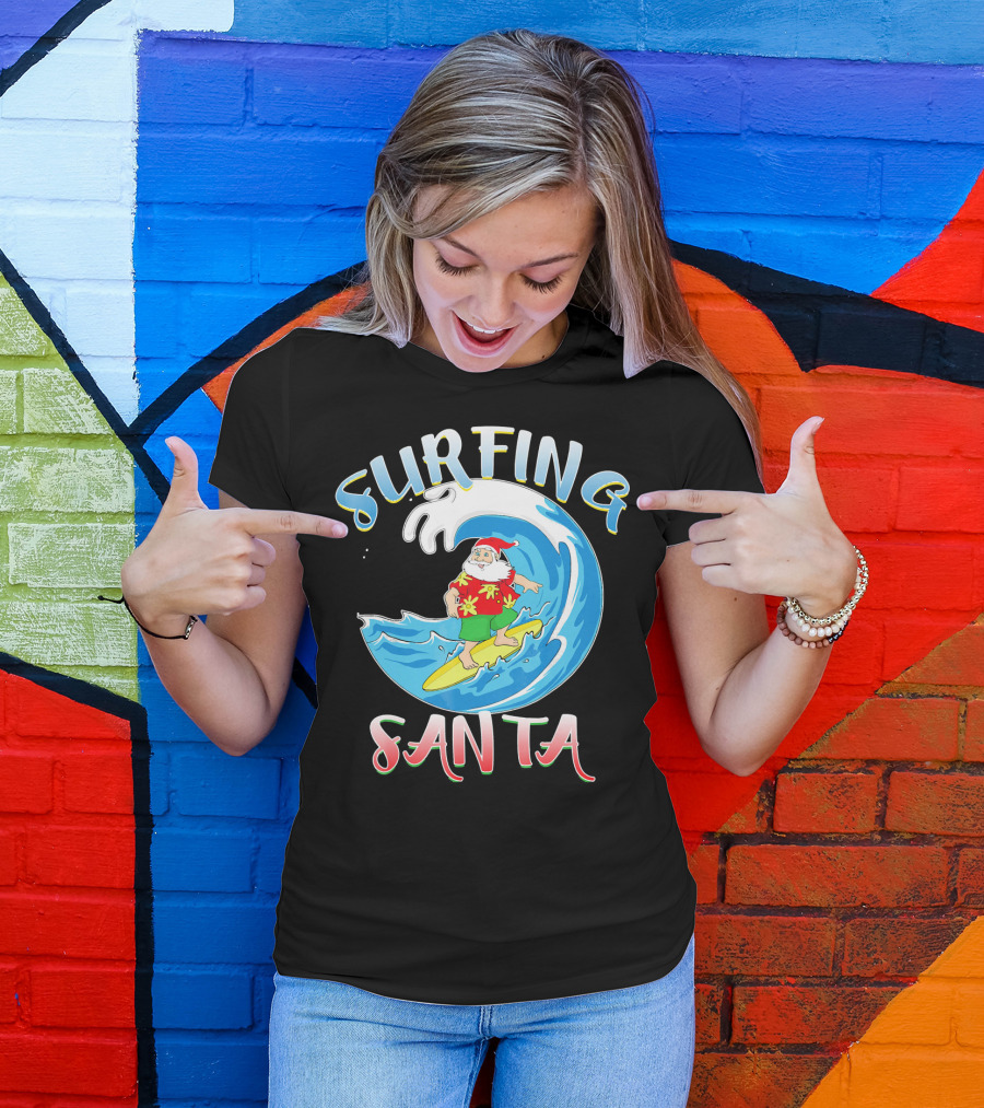 Surfing Summer Santa Christmas Wave T-Shirt
