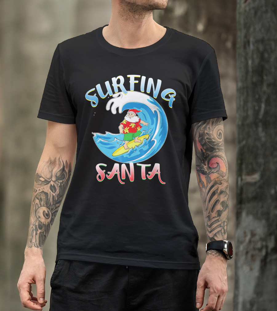 Surfing Summer Santa Christmas Wave T-Shirt