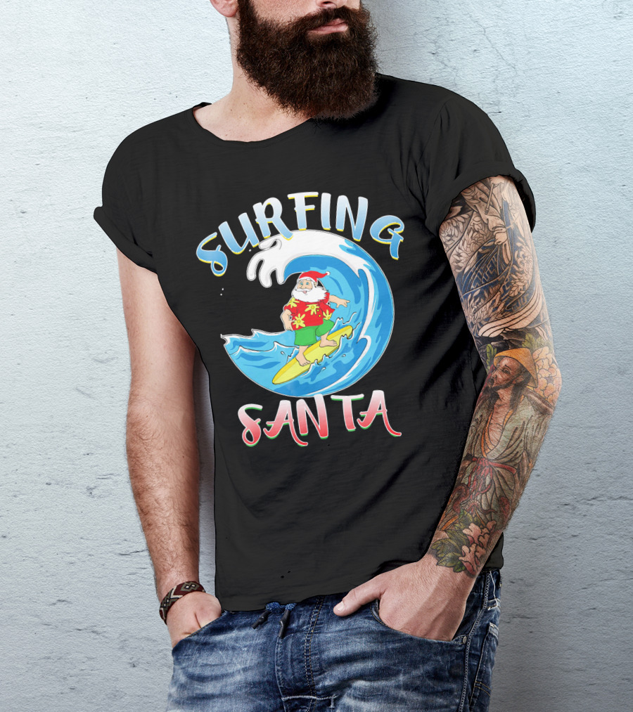 Surfing Summer Santa Christmas Wave T-Shirt