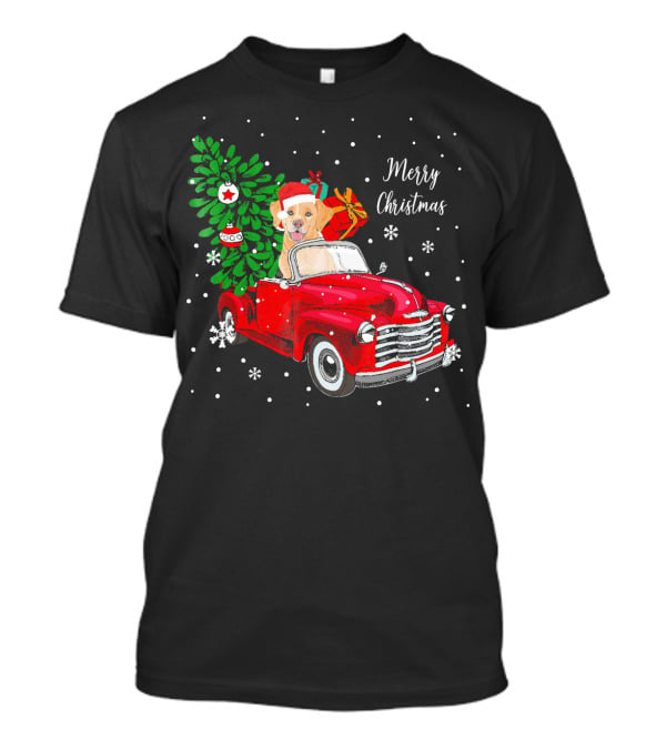 Merry Christmas Santa Labrador Dog Riding Red Truck With Presents And Tree T-Shirt