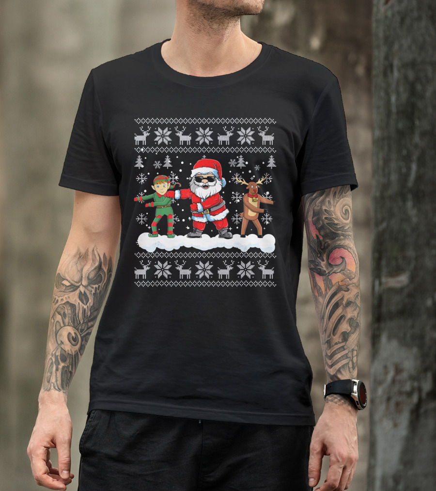 Santa Floss ChristmasSanta Elf Reindeer Dance Snowflakes T-Shirt