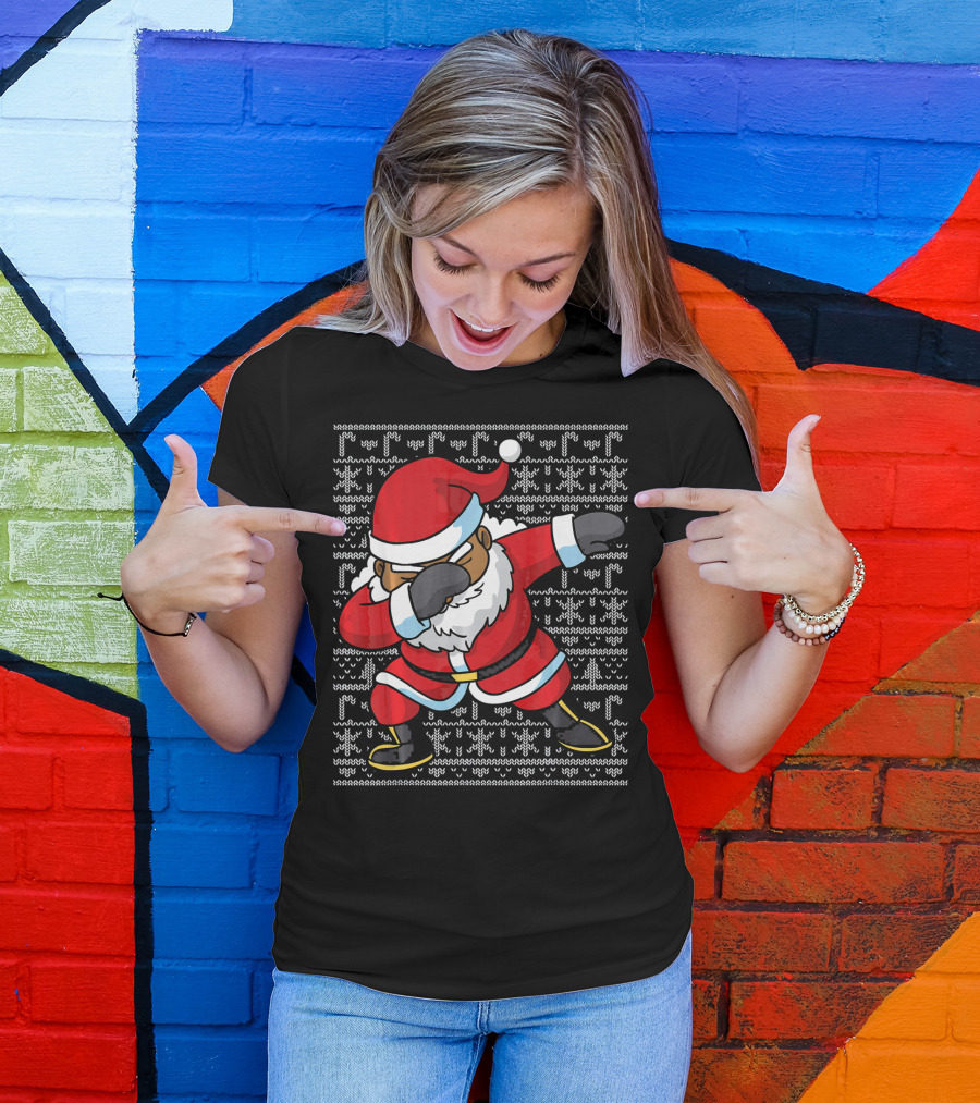 Dabbing Black Santa Ugly Christmas T-Shirt