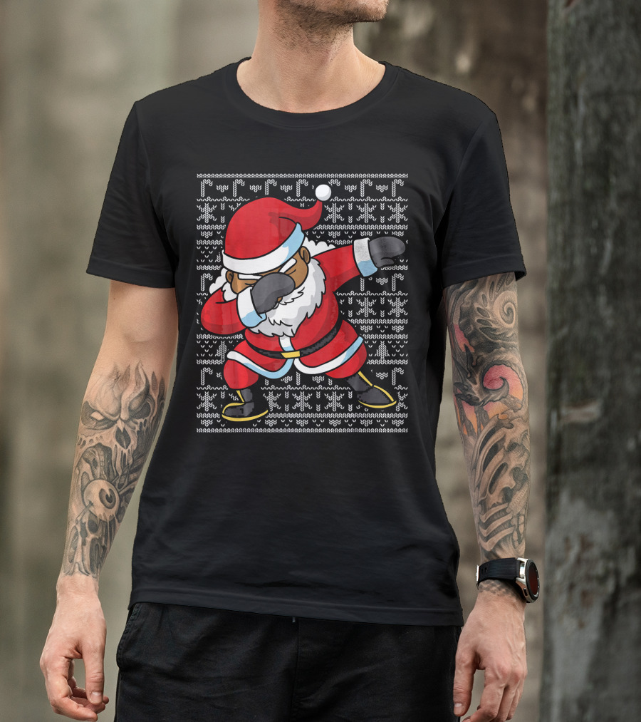 Dabbing Black Santa Ugly Christmas T-Shirt