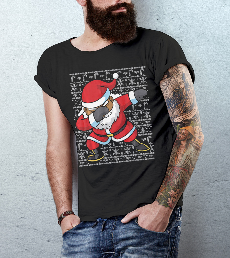 Dabbing Black Santa Ugly Christmas T-Shirt