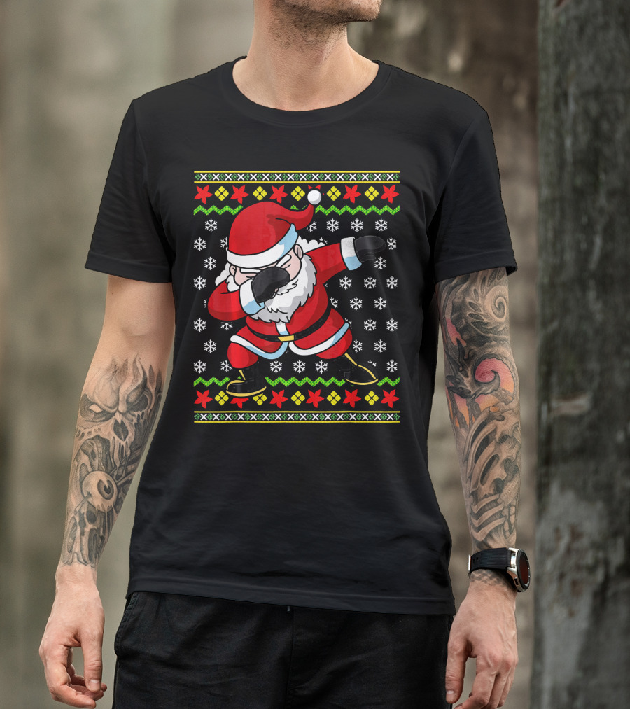 Dabbing Santa Claus Ugly Christmas Dab Snowflakes Festive T-Shirt