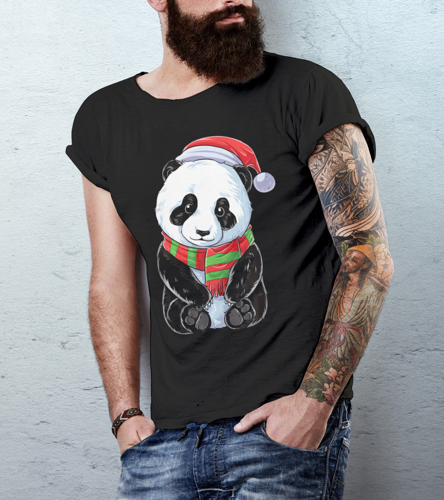 Santa Hat Panda Christmas T-Shirt