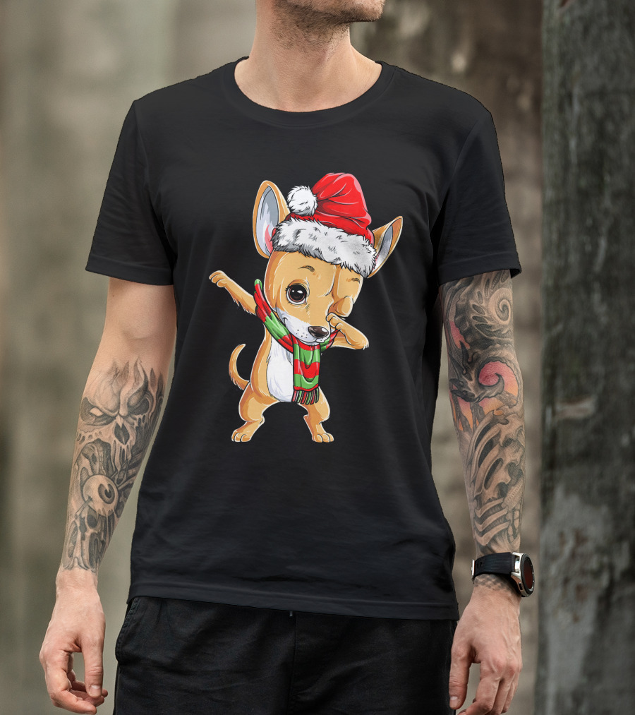 Chihuahua Santa Dabbing Christmas Scarf T-Shirt