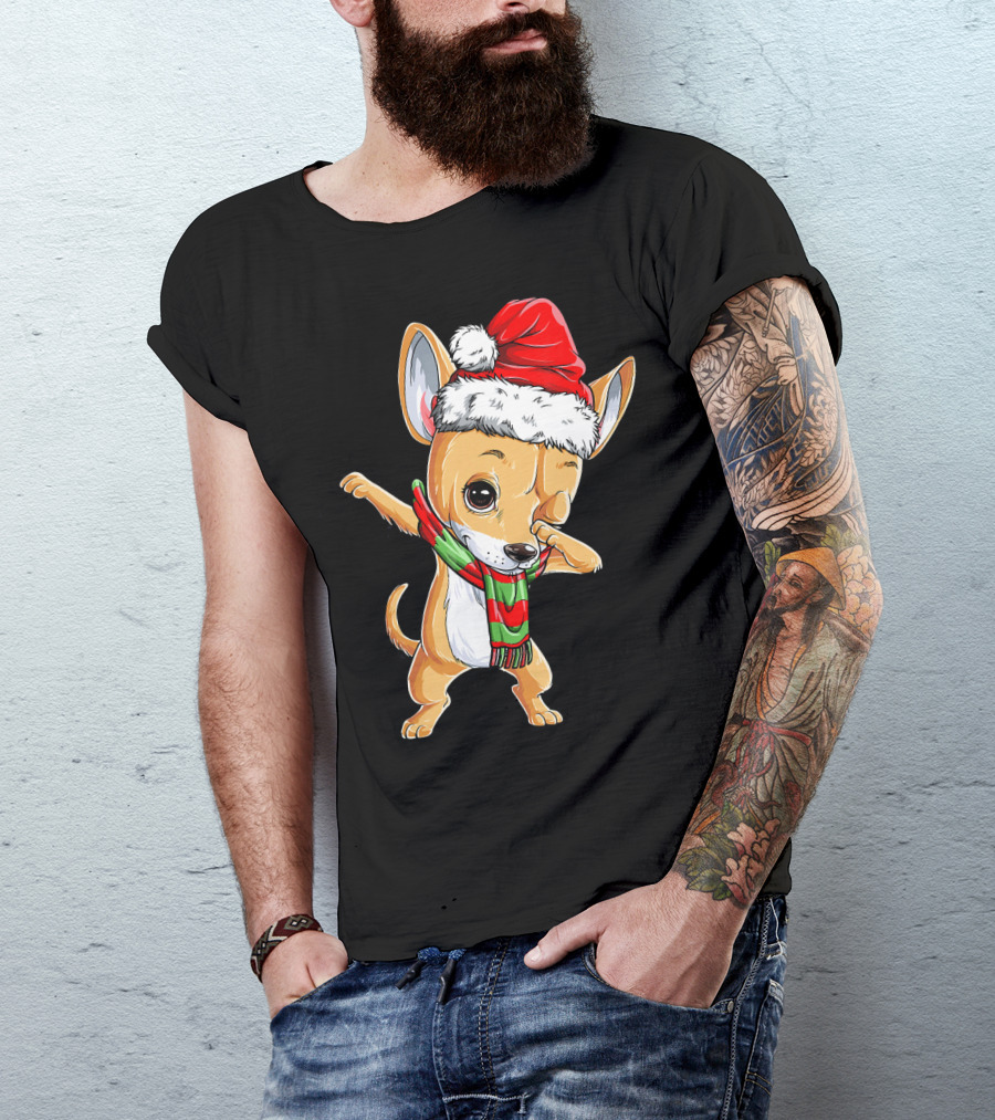 Chihuahua Santa Dabbing Christmas Scarf T-Shirt
