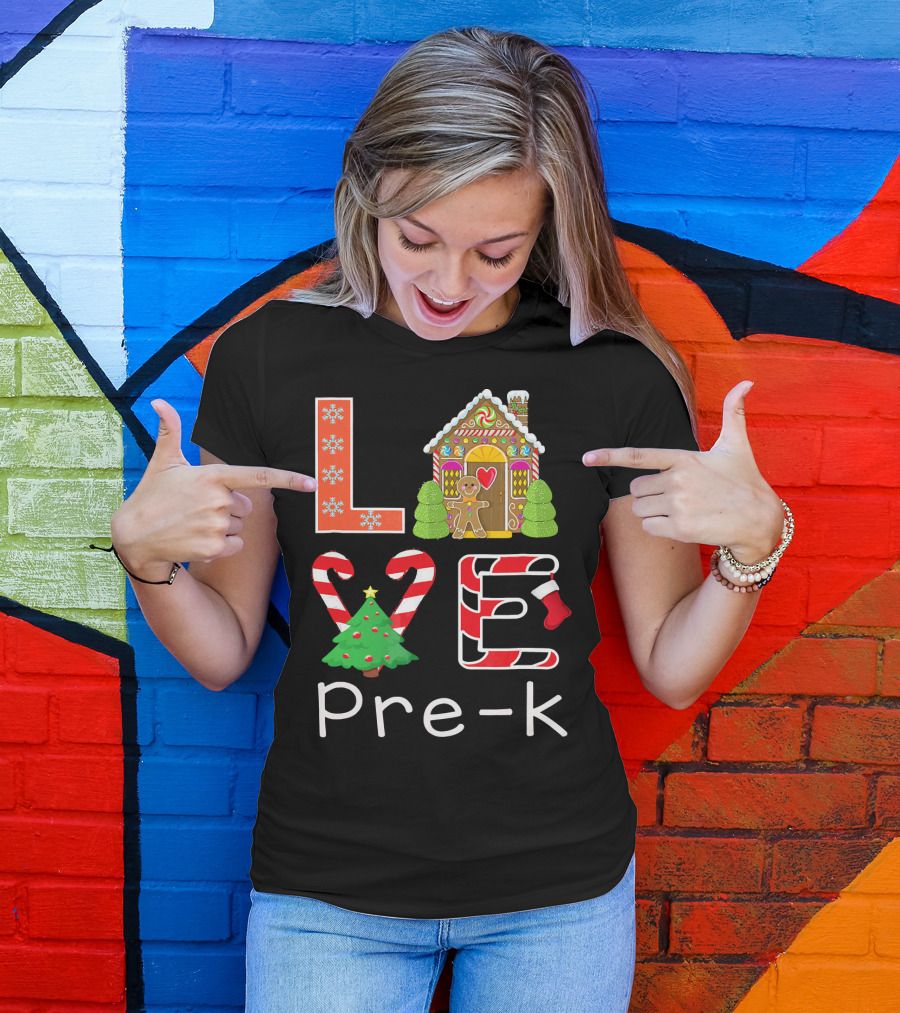 Love Pre-k Gingerbread Christmas Holiday Elements T-Shirt