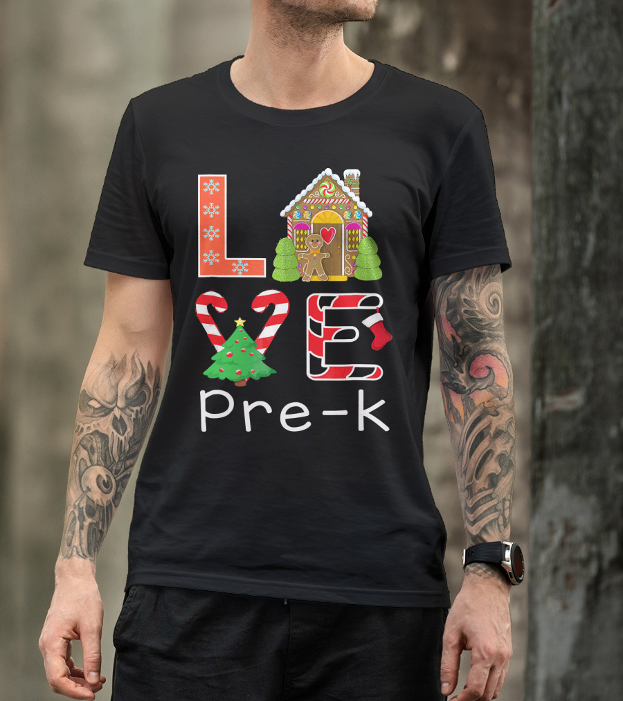 Love Pre-k Gingerbread Christmas Holiday Elements T-Shirt