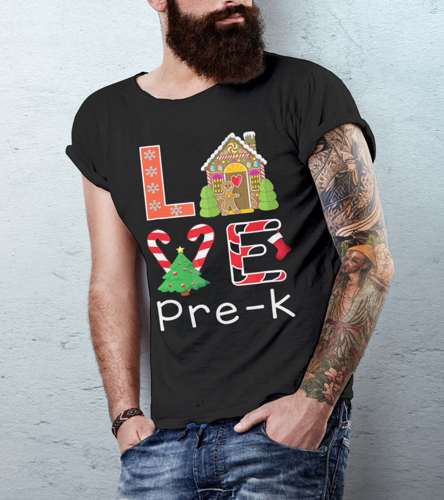 Love Pre-k Gingerbread Christmas Holiday Elements T-Shirt