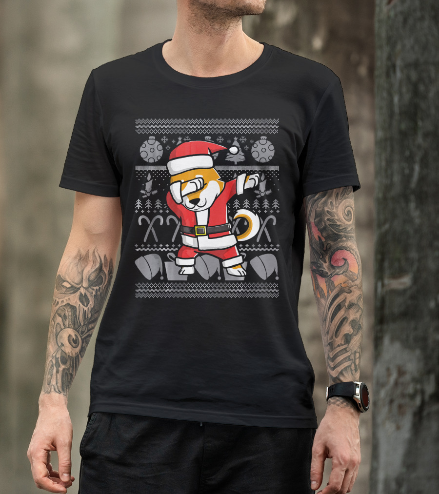 Santa Claus Dabbing Shiba Inu Dog Christmas T-Shirt