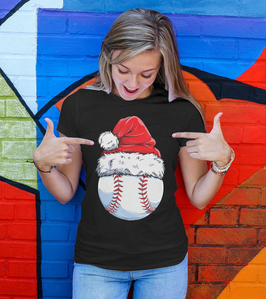 Baseball Santa Christmas Hat T-Shirt