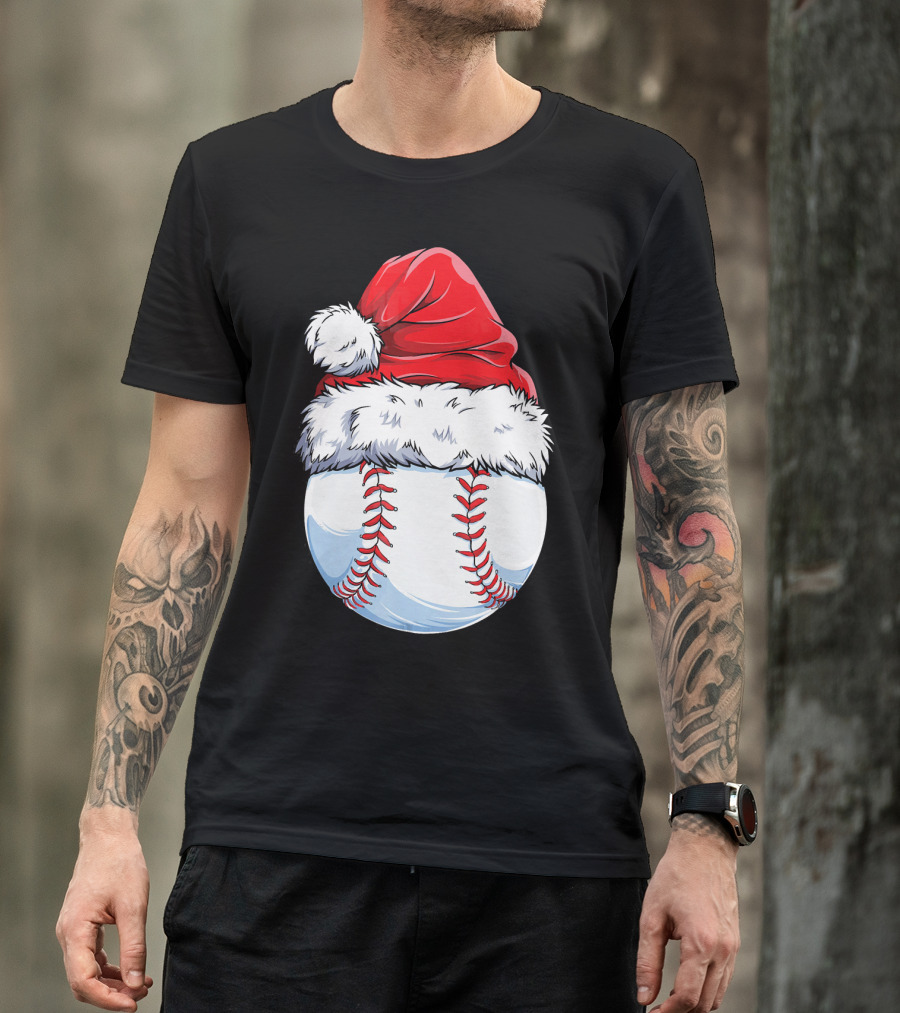 Baseball Santa Christmas Hat T-Shirt