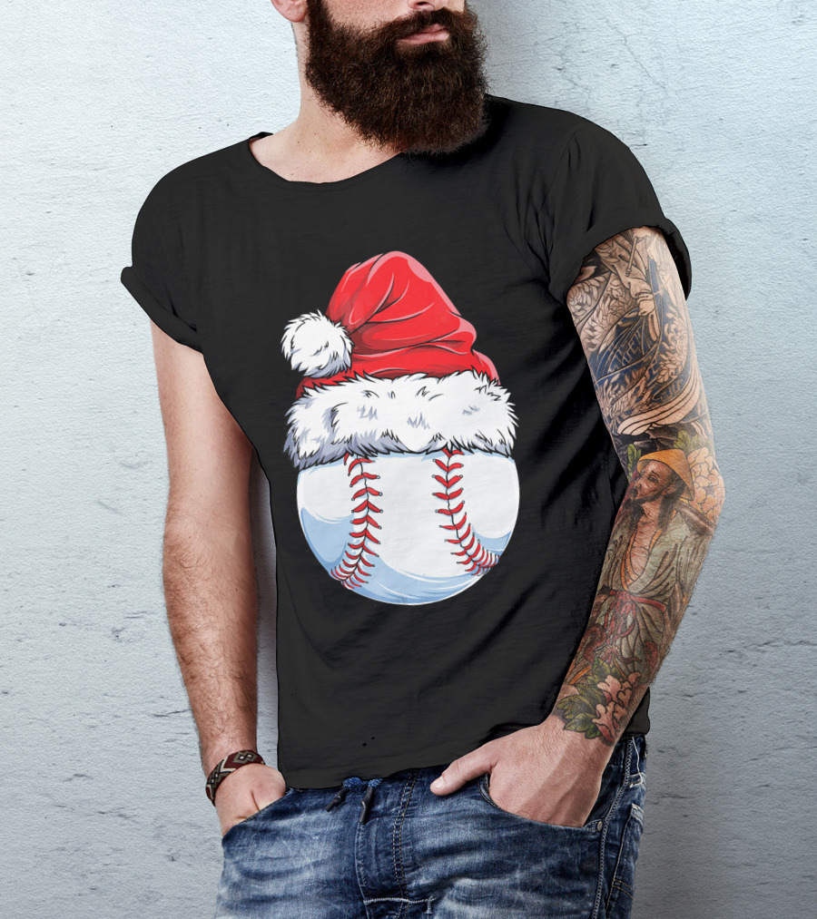 Baseball Santa Christmas Hat T-Shirt