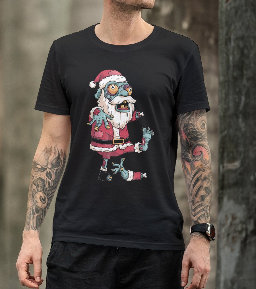Zombie Christmas Santa Claus Funny Carto Character In Santa Suit T-Shirt