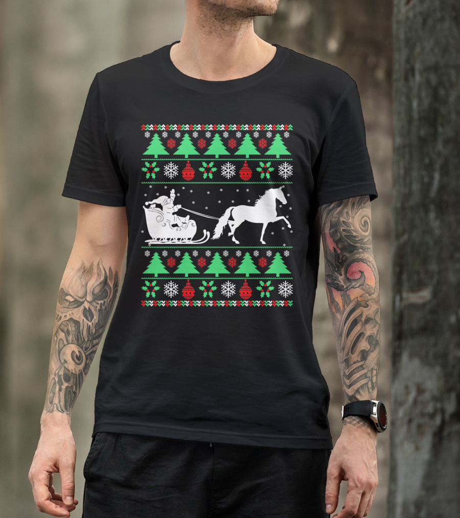 Santa Sleigh Morgan Horse Ugly Christmas T-Shirt