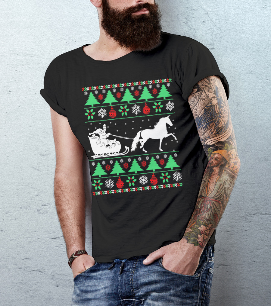 Santa Sleigh Morgan Horse Ugly Christmas T-Shirt