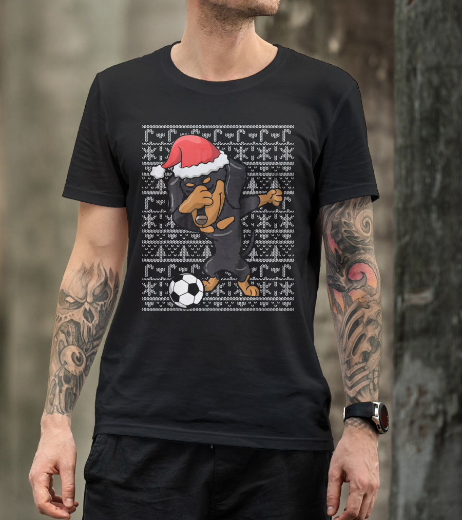 Dabbing Dachshund Santa Soccer Dog T-Shirt